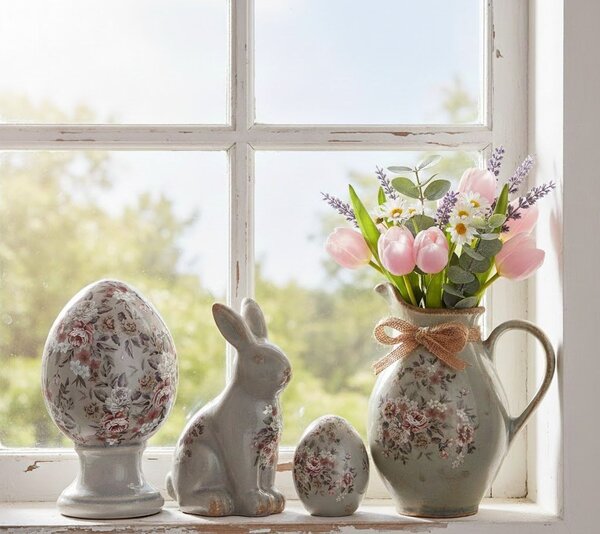 Zelený dekorační keramický džbán s květy Floria M - 21*16*24 cm - Clayre & Eef