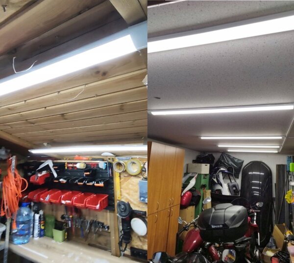Sada 4 x povrchově montovaných LED svítidel 36W 120cm zářivkový panel pro garáž a dílnu BERGE