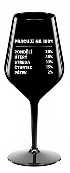 PRACUJI NA 100% - černá nerozbitná sklenice na víno 470 ml