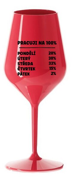 PRACUJI NA 100% - červená nerozbitná sklenice na víno 470 ml