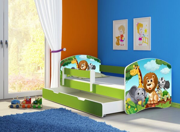 Dětská postel - Safari 2 140x70 cm + šuplík zelená