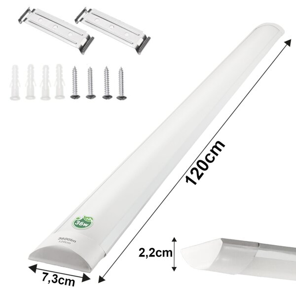 Sada 4 x povrchově montovaných LED svítidel 36W 120cm zářivkový panel pro garáž a dílnu BERGE
