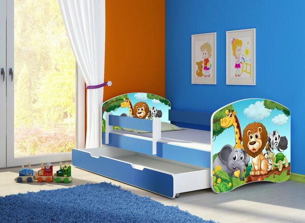 Dětská postel - Safari 2 140x70 cm + šuplík modrá