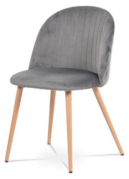 Jídelní židle - šedá sametová látka, kovová podnož, 3D dekor buk