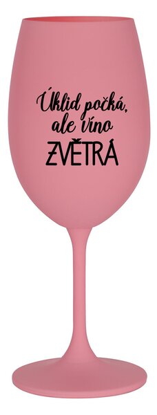 ÚKLID POČKÁ, ALE VÍNO ZVĚTRÁ - růžová sklenice na víno 350 ml
