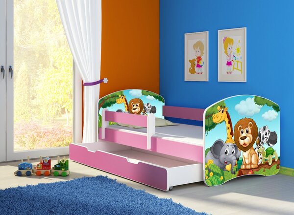 Dětská postel - Safari 2 140x70 cm + šuplík růžová