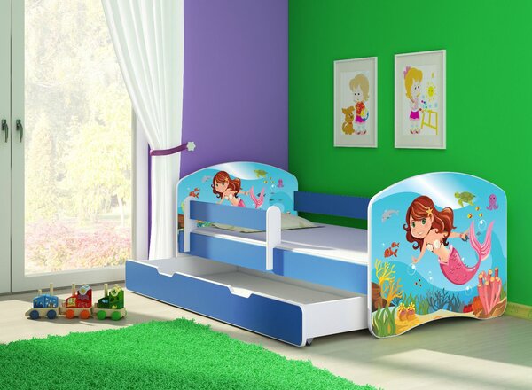 Dětská postel - Mořská víla 2 140x70 cm + šuplík modrá