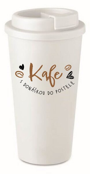 KAFE S DONÁŠKOU DO POSTELE - bílý termohrnek 475 ml