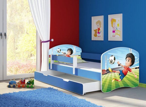 Dětská postel - Fotbalista 2 140x70 cm + šuplík modrá
