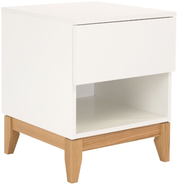 Bílý noční stolek Woodman Blanco s dubovou podnoží 55 cm