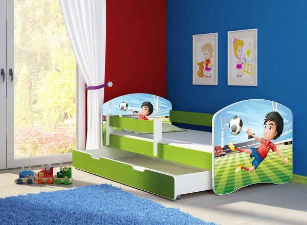 Dětská postel - Fotbalista 2 140x70 cm + šuplík zelená
