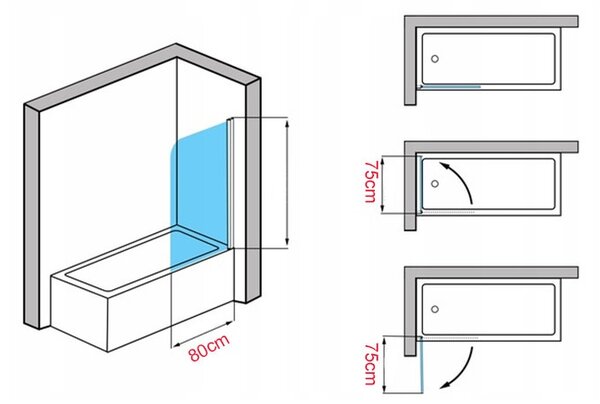 BPS-koupelny Jednodílná vanová zástěna PR01 80x140 chrom/transparent