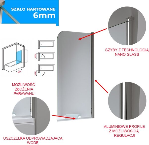 BPS-koupelny Jednodílná vanová zástěna PR01 80x140 chrom/transparent