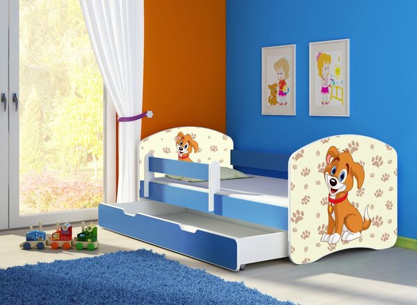Dětská postel - Pejsek 2 140x70 cm + šuplík modrá