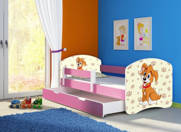 Dětská postel - Pejsek 2 140x70 cm + šuplík růžová
