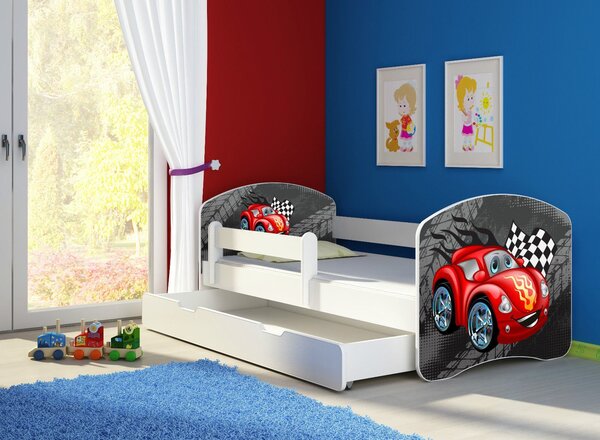 Dětská postel - Car 2 140x70 cm + šuplík bílá