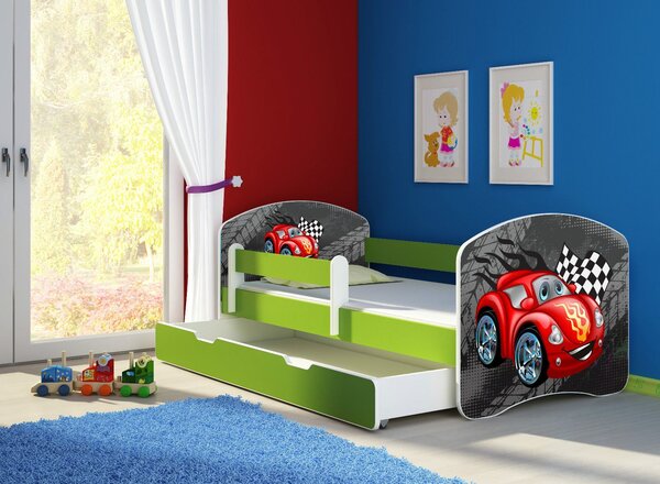 Dětská postel - Car 2 140x70 cm + šuplík zelená