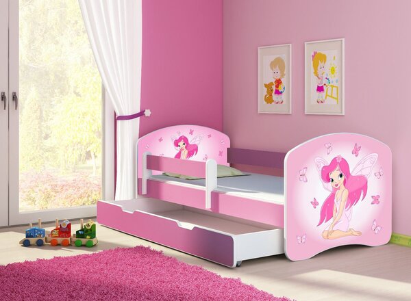 Dětská postel - Růžová víla 2 140x70 cm + šuplík růžová