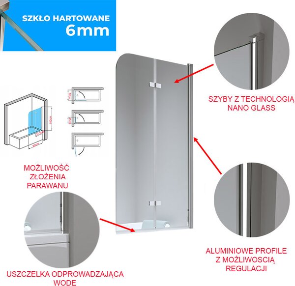 BPS-koupelny Dvoudílná vanová zástěna PR04 80x140 chrom