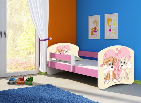 Dětská postel - Zamilovaní pejsci 2 140x70 cm růžová