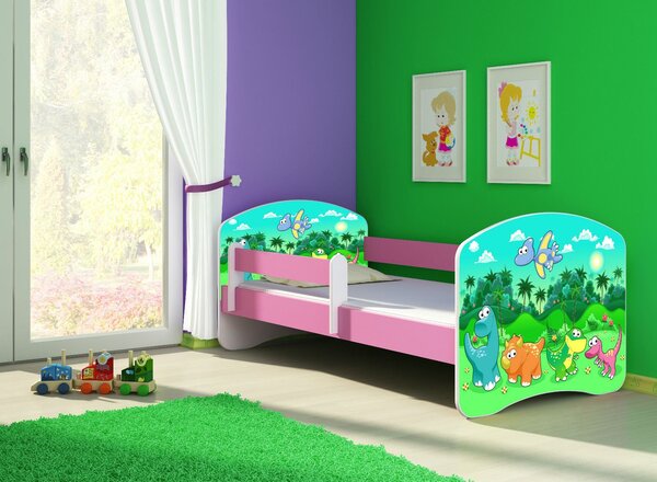 Dětská postel - Dinosaur 2 140x70 cm růžová