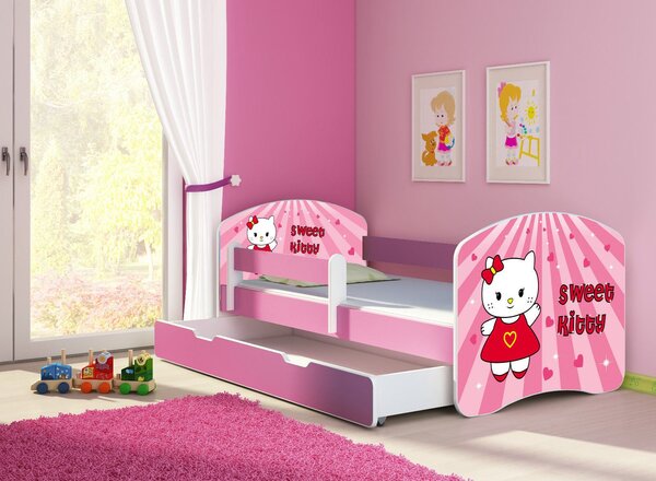 Dětská postel - Kitty 2 160x80 cm + šuplík růžová