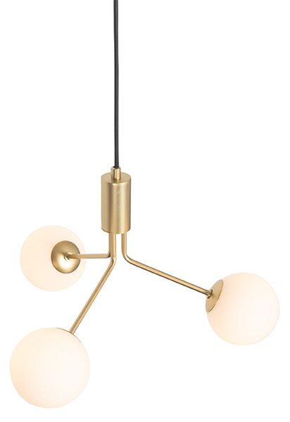 Závěsné svítidlo v art deco stylu zlaté s opálovým sklem 3-světlo - Coby