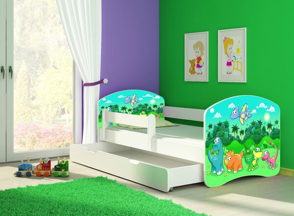 Dětská postel - Dinosaur 2 140x70 cm + šuplík bílá