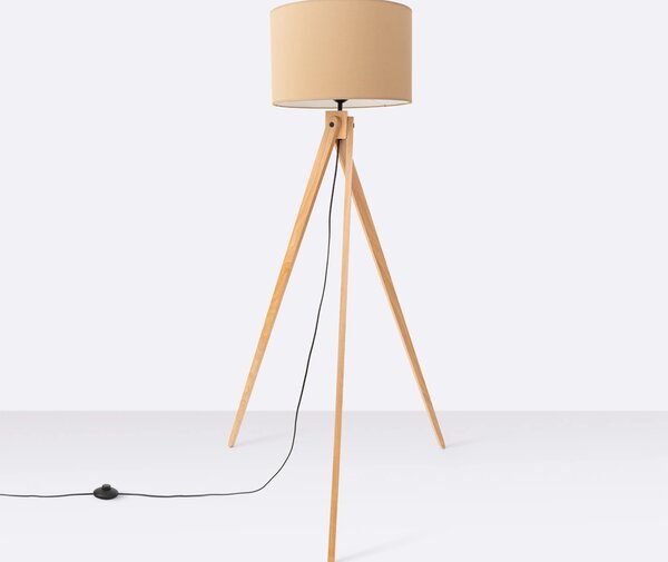 Stojací lampa Natt, 1x béžové textilní stínítko, dřevo