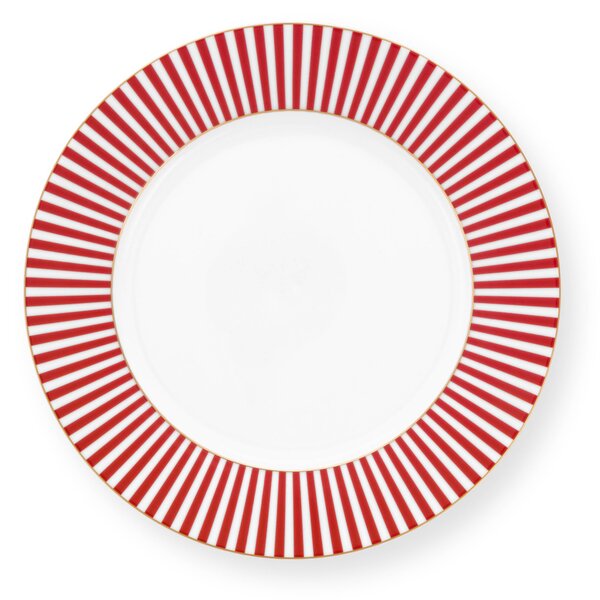 Pip Studio Royal stripes talíř Ø21cm, bílo-tmavě růžový (snídaňový talíř tenkostěnného porcelánu)