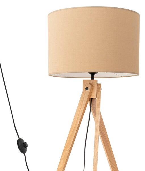 Stojací lampa Natt, 1x béžové textilní stínítko, dřevo