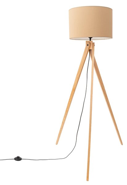 Stojací lampa Natt, 1x béžové textilní stínítko, dřevo