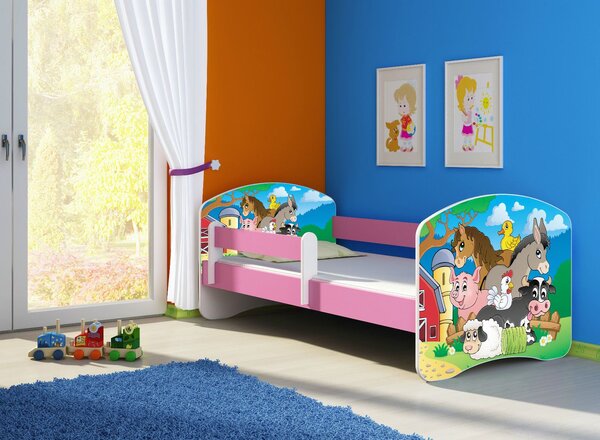 Dětská postel - Farma 2 160x80 cm růžová