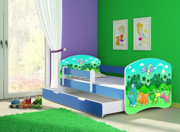 Dětská postel - Dinosaur 2 140x70 cm + šuplík modrá