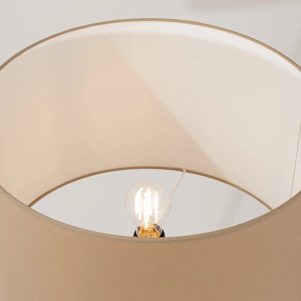 Stojací lampa Natt, 1x béžové textilní stínítko, dřevo