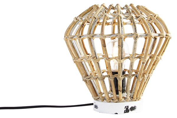 Rustikální stolní lampa bambus s bílou - Canna Diamond