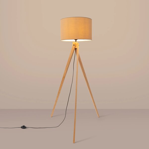 Stojací lampa Natt, 1x béžové textilní stínítko, dřevo