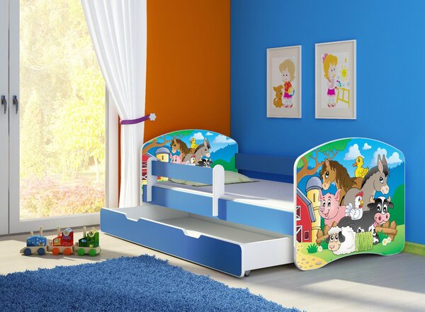 Dětská postel - Farma 2 140x70 cm + šuplík modrá