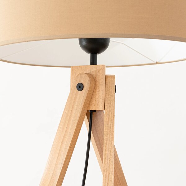 Stojací lampa Natt, 1x béžové textilní stínítko, dřevo