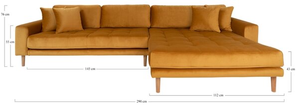 Nordic Living Sametová rohová pohovka Limo 290 cm, pravá