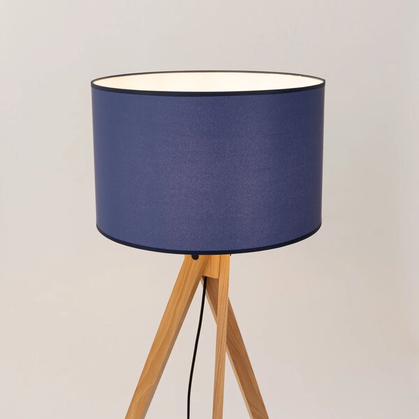 Stojací lampa Natt, 1x modré textilní stínítko, dřevo