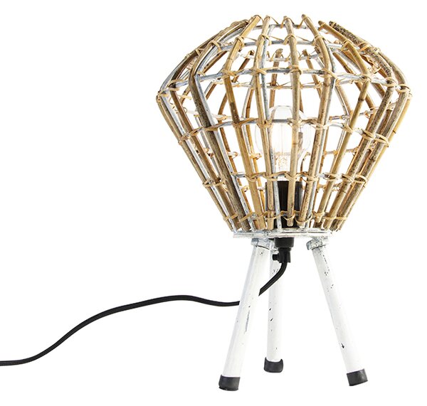 Rustikální stolní lampa stojan bambus s bílou - Canna Diamond
