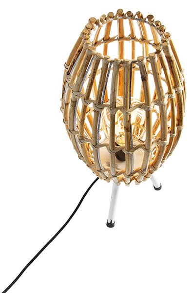 Rustikální stolní lampa trojnožka bambus s bílou - Canna Capsule