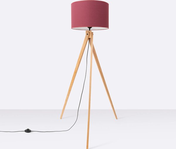 Stojací lampa Natt, 1x bordó textilní stínítko, dřevo