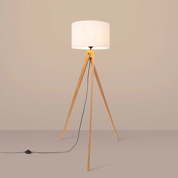 Stojací lampa Natt, 1x bílé textilní stínítko, dřevo