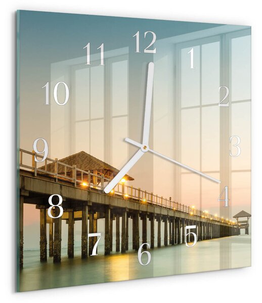 Skleněné hodiny Dřevěný chodník zskb-30x30-00084553