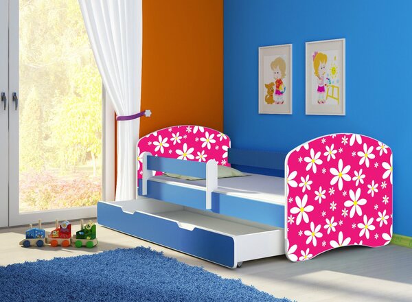 Dětská postel - Růžová sedmikráska 2 140x70 cm + šuplík modrá