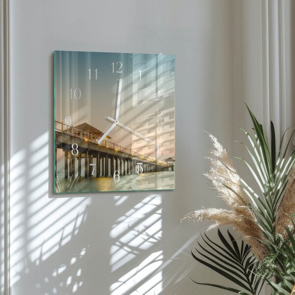 Skleněné hodiny Dřevěný chodník zskb-30x30-00084553