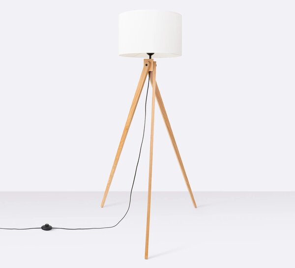 Stojací lampa Natt, 1x bílé textilní stínítko, dřevo