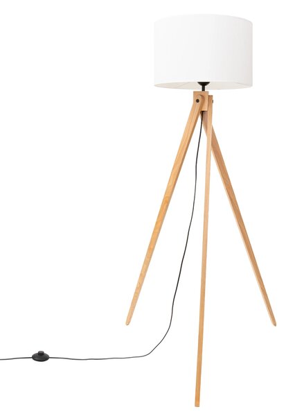 Stojací lampa Natt, 1x bílé textilní stínítko, dřevo